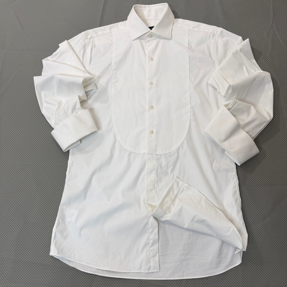 Proper Cloth Tuxedo Shirt Men L White Pique Bib French Cuff Formal Custom Fit